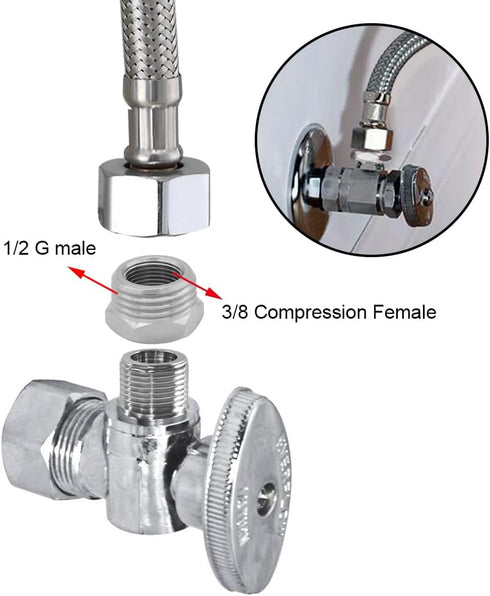 Joywayus 2PCS 1/2 G Male to 3/8 Compression Female Thread Bushing Pipe Fitting, Nickel Plated Brass Reducer Faucet Connector Water Hose Adapter, S...