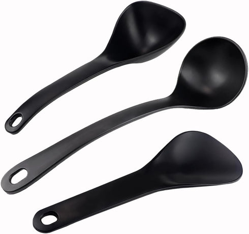 DOERDO 3Pcs Rice Paddle Spoon Soup Spoon Non Stick Rice Scooper Cooking spoon for Rice Soup Potato, Black...