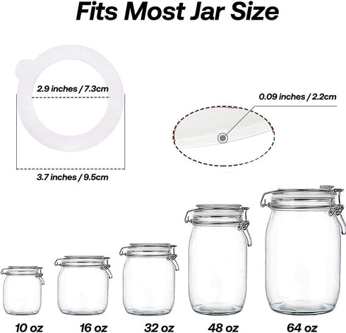 Silicone Replacement Gasket, Airtight Rubber Seals Rings for Mason Jar Lids, Leak-Proof Canning Silicone Fitting Seals for Glass Clip Top Jars (Wh...