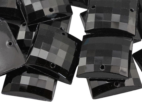 Allstarco 18mm Jet Black CH37 Square Flat Back Sew On Beads for Crafts Plastic Acrylic Rhinestones with Holes for Sewing, Clothing Embelishments, ...