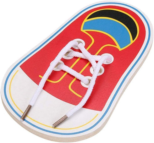 Red Wooden Learn to Tie Your Own Shoes Threading Lacing Shoes Training Early Learning Kits for Kids | Threading Lacing Shoes Training Board Kids E...