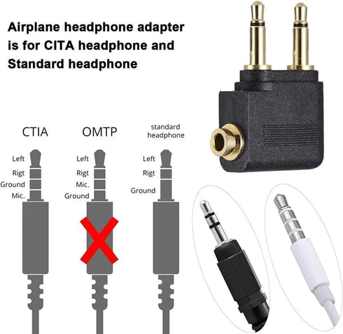 Airplane Headphone Adapter (5-Pack) Headset Adapters for Airplane Airline Dual 3.5mm Male to 3.5mm Female Jack Converter Gold Plated Earphone Conn...