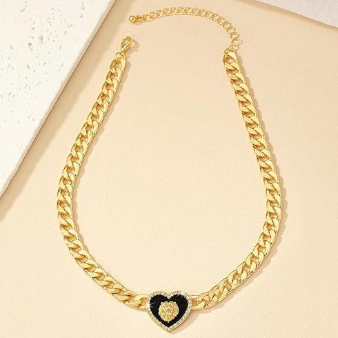 Heart Necklaces for Women Silver Heart Choker Gold Heart Necklace Cuban Link Chain Gold Chunky Necklace CZ Heart Pendant Punk Statement Necklace F...