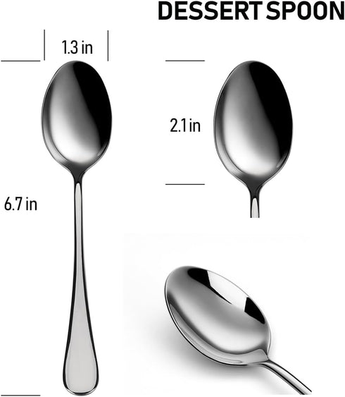 WYT Teaspoons Set of 8, Stainless Steel Silverware Dessert Spoon, Coffee Spoon, Mirrored Finish, Dishwasher Safe, 6.7 Inches...