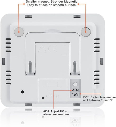 Digital Fridge Thermometer with Magnetic Mount & Stand Calibrated Freezer Thermometer with LED Alarm, Max/Min Memory, -58°F to 158°F Range for Hom...