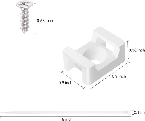 100 Pcs Cable Zip Tie Saddle Type Mounts Base with 8" Cable Ties Tapping Screw, Wire Cable Clips Organizer Holders Clamps White...