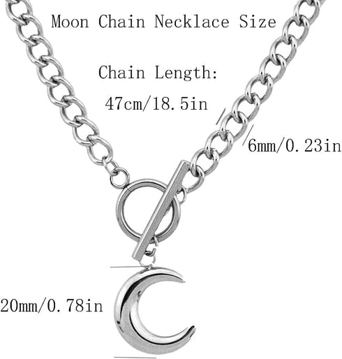 Chain Necklace for Women 18K White Gold Plated Chunky Cuban Chain Link Necklace with Heart Moon Hypoallergenic Jewelry for Women...