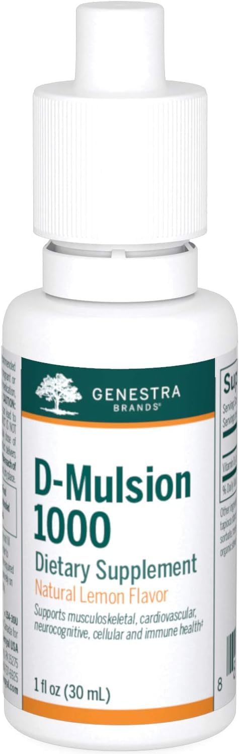 Genestra Brands D-Mulsion 1000 - Liquid Vitamin D Supplement - Natural Lemon Flavor - 1 Fl Oz...