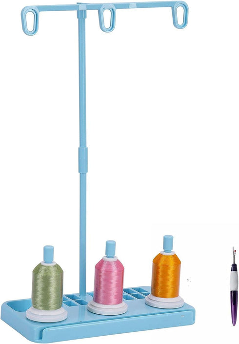 HONEYSEW Light Weight Thread Stand - 3 Spools Holder for Domestic (Home-Base) Embroidery and Sewing Machines - Four Colors for Choices (Blue)...