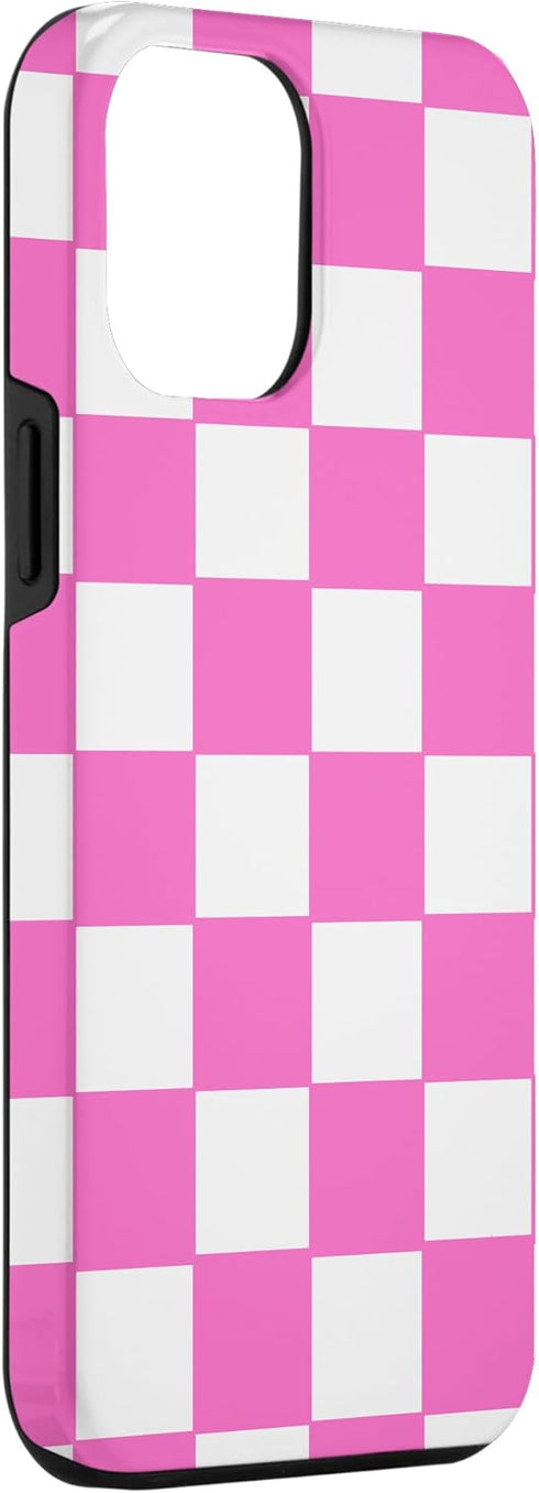 iPhone 13 Pro Max Pink and white checkered classic checkerboard Case...