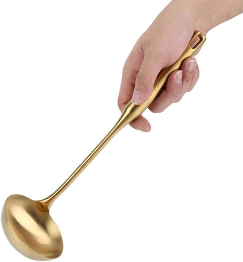 Stainless Steel Soup Ladle Spoon - Big Kitchen Spatula Turner Cooking Tool With Comfortable Grip (Gold)...