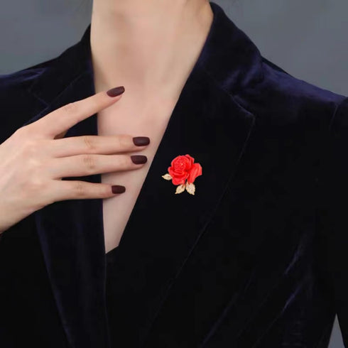 Rose Brooch Pins Rhinestone Lapel Red Flowers Brooches for Women Girls Fashion Jewelry Gift...