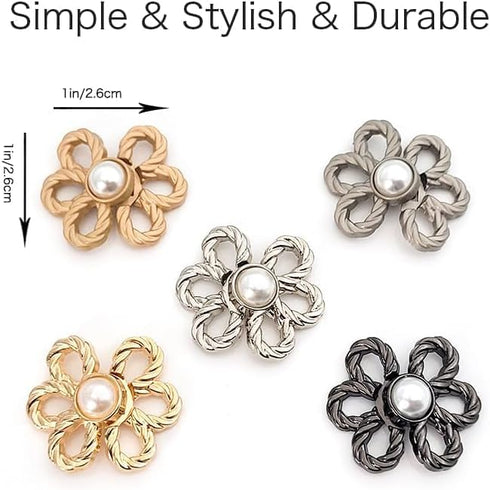 10 Sets Flower Jeans Button Pant Waist Tightener, Adjustable Jean Button Pin, Detachable Jean Button, No Sewing Buttons for Jeans Pant Clips for L...