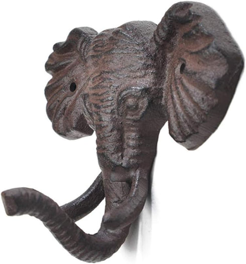 Antiqued Reproduction Cast Iron Elephant Head Single Hook Hanger Animal Shaped Coat Hat Hooks Heavy Duty Iron Art Decorative 1 pc...