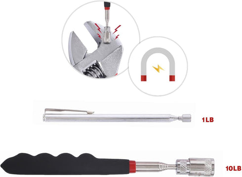 Magnetic Pick Up Kit 5pc, With 1lb And 10lb Pick Up Rod, Square 360 Swivel Adjustable Inspection Mirror And Flexible Led Flashlight, Magnetic And ...