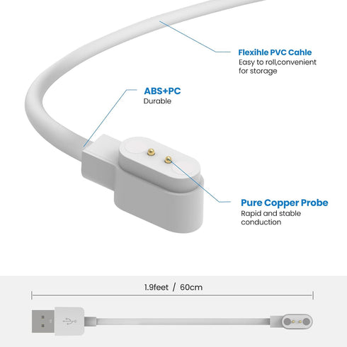 Replacement Charging Cable Compatible with MILOUZ IDW13/IDW19 Smart Watch Charger Cable Portable Magnetic 60cm USB Charging Cord for MILOUZ IDW13/...