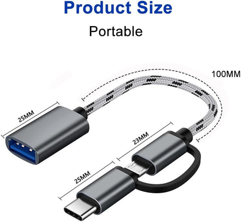 2-in-1 USB C/Micro USB to USB Adapter, USB to USB C OTG Adapter Cable Compatible with Samsung Galaxy S21 S22 S23 Note 20/10 A53, Google Pixel and ...