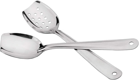 IMEEA Flat Bottom Serving Spoon 18/8 Stainless Steel Slotted Spoon 10-Inch Flat Edge Spoon Cooking Spoon, Set of 2...