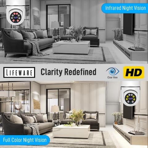 Light Bulb Camera - Indoor Camera with Motion Detection, WiFi Camera, Live-Stream & Recording - 360 Camera, 2 Way Audio, Indoor Security Camera, P...