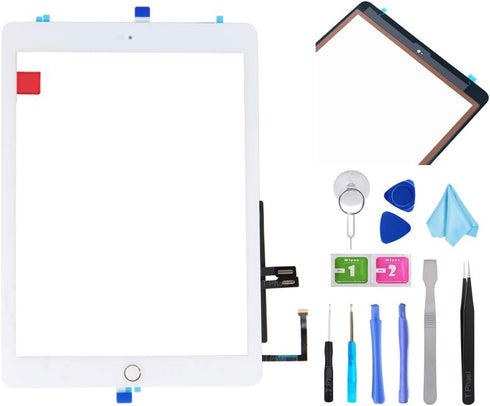 White Digitizer Repair Kit for iPad 9.7" 2018 iPad 6 6th Gen A1893 A1954 Touch Screen Digitizer Replacement with Home Button + Adhesive + Tools...