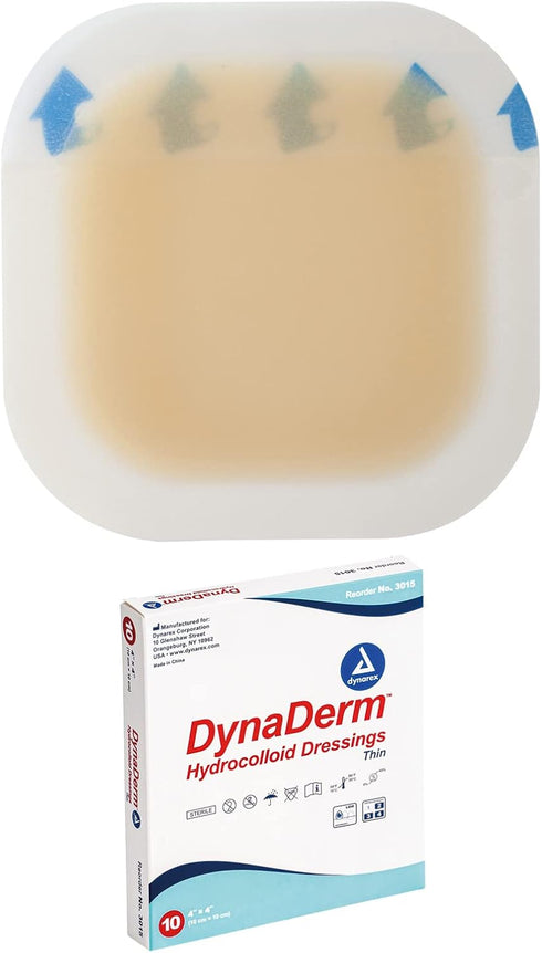 Dynarex DynaDerm Hydrocolloid Dressings, Sterile Moist Bandages Used for All Kinds of Wounds, 4" x 4", Thin & Latex-Free, Peel-Down Patches - 1 Bo...