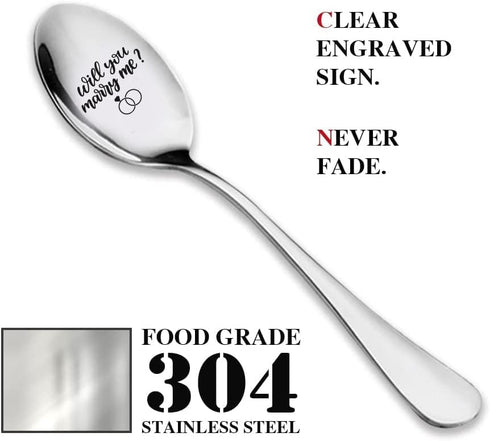 TyM Will you marry me Engraved Stainless Steel spoon for coffee tea cereal ice cream - Engraved gift for him/her - 7 inch Sturdy handle and food s...