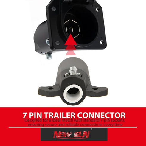 NEW SUN® Superior 7 Pin Trailer Plug, RV-Style 7 Way Flat Blade Connector Made by Cooper & Silver Color Plated, Heavy-Duty, Weatherproof & Anti-Ru...
