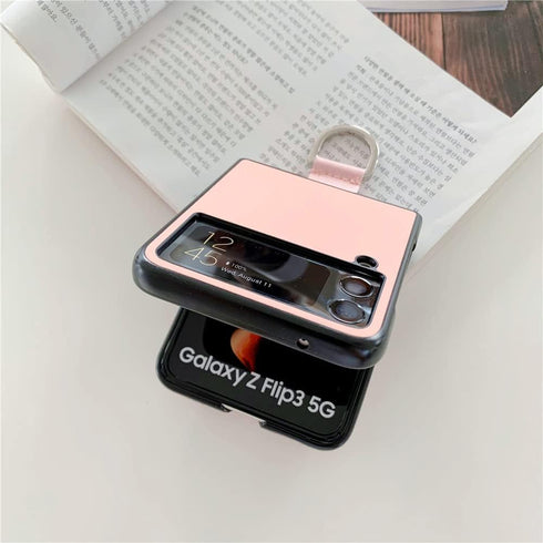 Lunivop Compatible with Samsung Galaxy Z Flip 3 5G Case Metal Ring Ultra Slim Cover Hard Plastic PU Leather Shockproof Phone Case Fashion (for Gal...