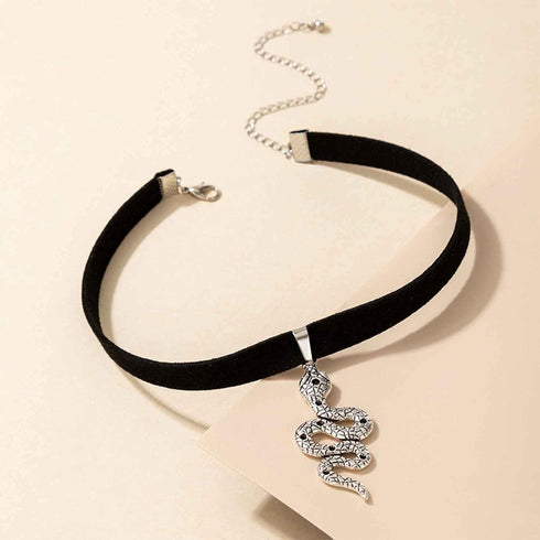 Boho Snake Velvet Choker Necklace Silver Snake Necklace Choker Gothic Black Ribbon Necklace Punk Serpent Necklace Chain Jewelry for Women...