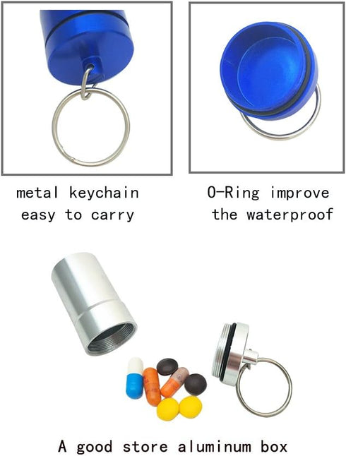 FAYALA Aluminum Waterproof Pill Case Bottle and Pill Container Pill Box 2 Packs Large Aluminum Waterproof Pill Box for Medicine,Metal Pill Keychai...