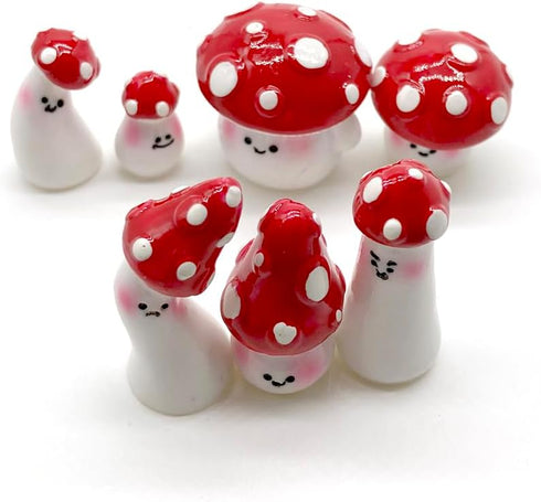 7pcs Red Mini Mushrooms Crafts Little Fairy Garden Mushrooms Tiny Resin Mushroom Decor Fake Mushroom Miniatures Statue for Bonsai Micro Landscape ...