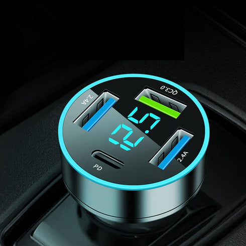 USB C Car Charger Adapter, 4 Port Car Cigarette Lighter USB Charger with LED Voltmeter PD & QC3.0 Car USB Adapter Phone Charger Compatible with iP...