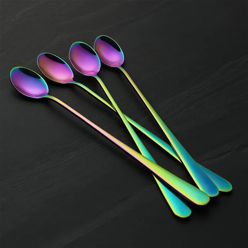 IQCWOOD Long Handle Iced Tea Spoons, Coffee Stirrers, 9-Inch Coffee Spoons, Rainbow Stainless Steel Ice Tea Spoons Stirrers Spoons Ice Cream Spoon...