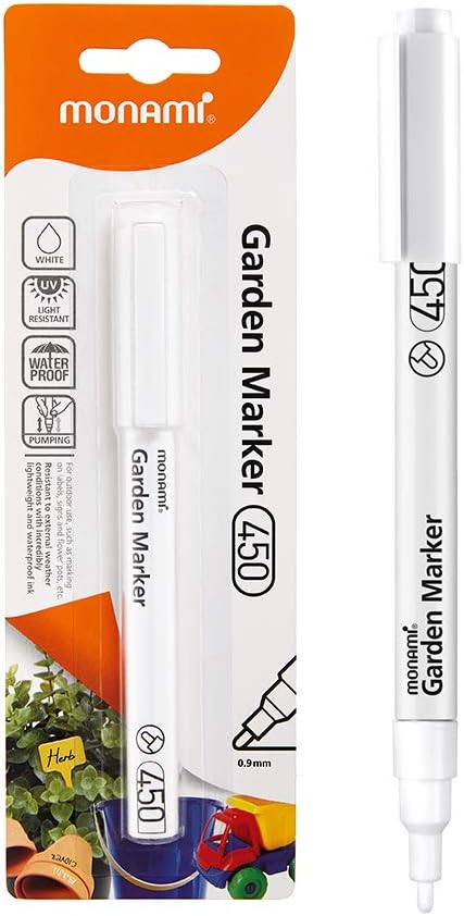 MONAMI Garden Marker 450, Fine Tip (0.9mm), Permanent Marker for Outdoor Use, White, 1pc...