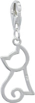 925 Sterling Silver Cat Silhouette Charm: Lobster Claw Clasp Clip-On for Bracelets and Necklaces...