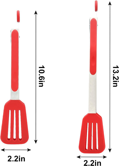 Cooking Tongs 9 inches and 12 inches Stainless Steel Kitchen Silicone Serving Tong Heat Resistant Meat Turner Spatula Tong Fish Tongs with Locking...