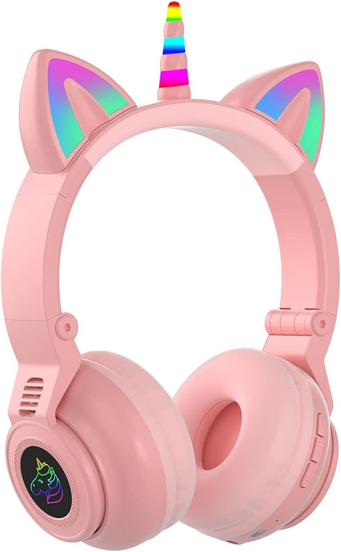 Unicorn Kids Headphones for girls,Unicorn Bluetooth headphones Foldable for Girls Toddlers Tablet/phones/amazon fire,Light Up kids wireless headph...