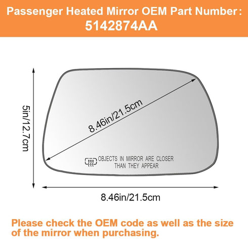 Senzeal Passenger Side Heated Mirror Glass Replacement for Jeep Grand Cherokee 2005 2006 2007 2008 2009 2010 Side Mirror Glass with Rear Holder 51...