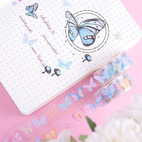 10 Rolls Waterproof Plastic Tape Cute 15mm Wide Self-Adhesive Tape Butterfly and Fruits Pattern Masking Clear Printed Sticker Lovely Gift for Scra...