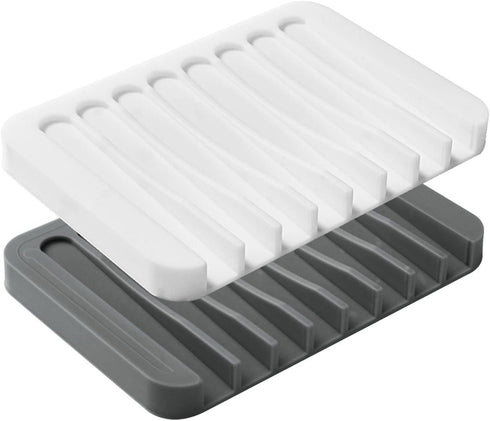 2PCS Soap Dish Holder, Premium Silicone Soap Dishes for Shower Bathroom Kitchen Sinks? Soap Tray Saver Drainer, Self-draining Waterfall, Non-Slip ...