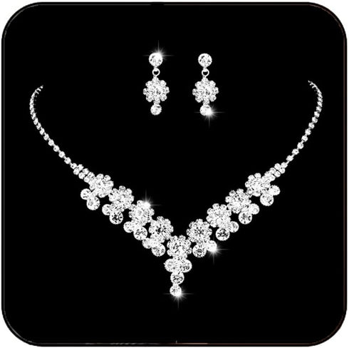 Yean Silver Wedding Jewelry Sets Rhinestone Necklace and Earring Set Crystal Prom Jewelry Sets for Women...