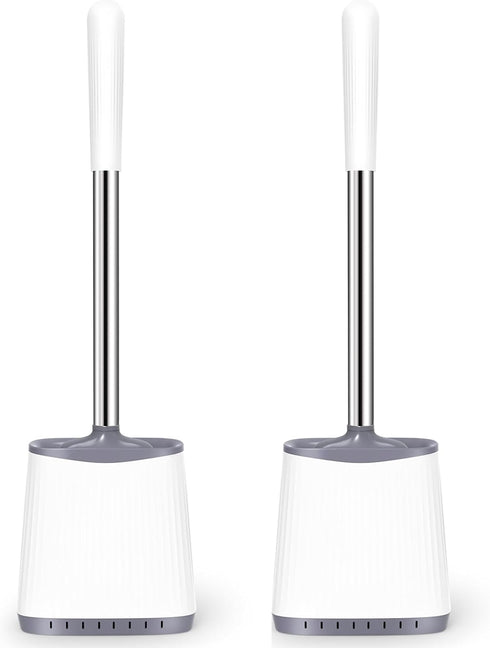 Toilet Brush,Toilet Brush and Holder, Silicone Flexible Toilet Bowl Brush Head with Ventilated Holder, Wall Mounted Compact Toilet Brush Set for B...