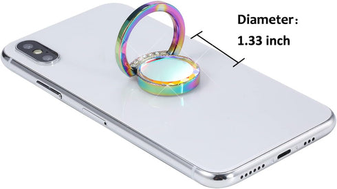 Iridescent Glitter Bling Bling Phone Ring Holder,Sparkle Phone Ring Grip Artificial Stand with Flat Diamond,Flat Rhinestone Cell Finger Ring for P...