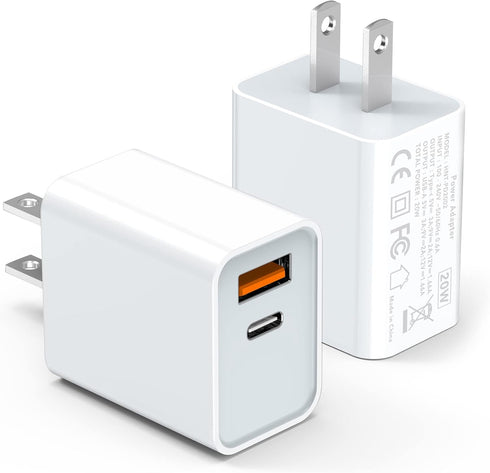 LCGENS USB C Wall Charger Block 20W, 2-Pack Dual Port PD Power Delivery Fast Type C Charging Block Plug Compatible with iPhone 11/12/13/14/15/Pro ...