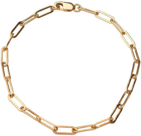 14K Gold Filled Stainless Steel Paperclip Chain Bracelet for Women, 7.5” Rectangle Link Bracelets, Waterproof and Never Tarnish...