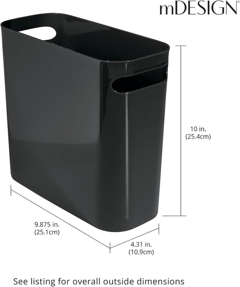 mDesign Plastic Small Trash Can, 1.5 Gallon/5.7-Liter Wastebasket, Narrow Garbage Bin with Handles for Bathroom, Laundry, Home Office - Holds Wast...