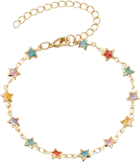 Sanyaa Star Bracelet 18K Gold Plated Multi Stone Crystal Star Bracelet for Women (Colorful)...