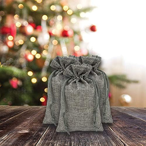 12-Pack 5.5x7.75 Natural Burlap Gift Bags w. Drawstring (Cool Grey, Medium) for Party Favors, Presents or DIY Craft by TheDisplayGuys...
