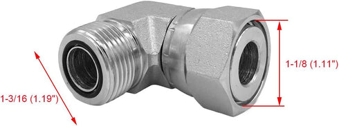 FS6500-12-12 Hydraulic Adapter Fitting 3/4" Male O-Ring Face Seal(1-3/16"-12 NPT) × 3/4" Female O-Ring Face Seal Swivel Nut(1-3/16"-12 NPT) 90°Pip...