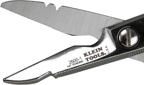 Klein Tools 26001 Scissors, Made in USA, All-Purpose Electrician's Scissors with Cable Cutting Notch, Serrated Blades, Deburr Notch, 6.75-Inch...